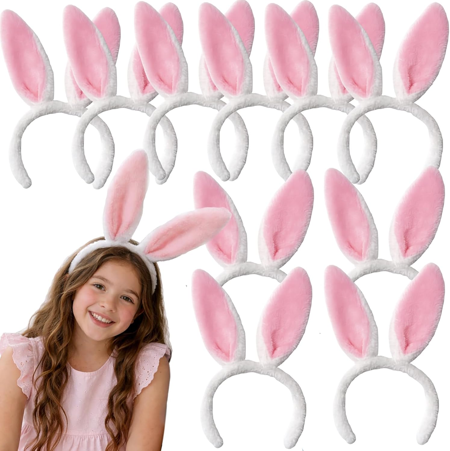 GiftExpress 12-Pack Pink Bunny Ears Headband Set, Plush Easter Rabbit Ear Headbands for Kids, Soft Costume Headwear for Easter Egg Hunts, Classroom Parties, Dress Up and Photo Booth Props
