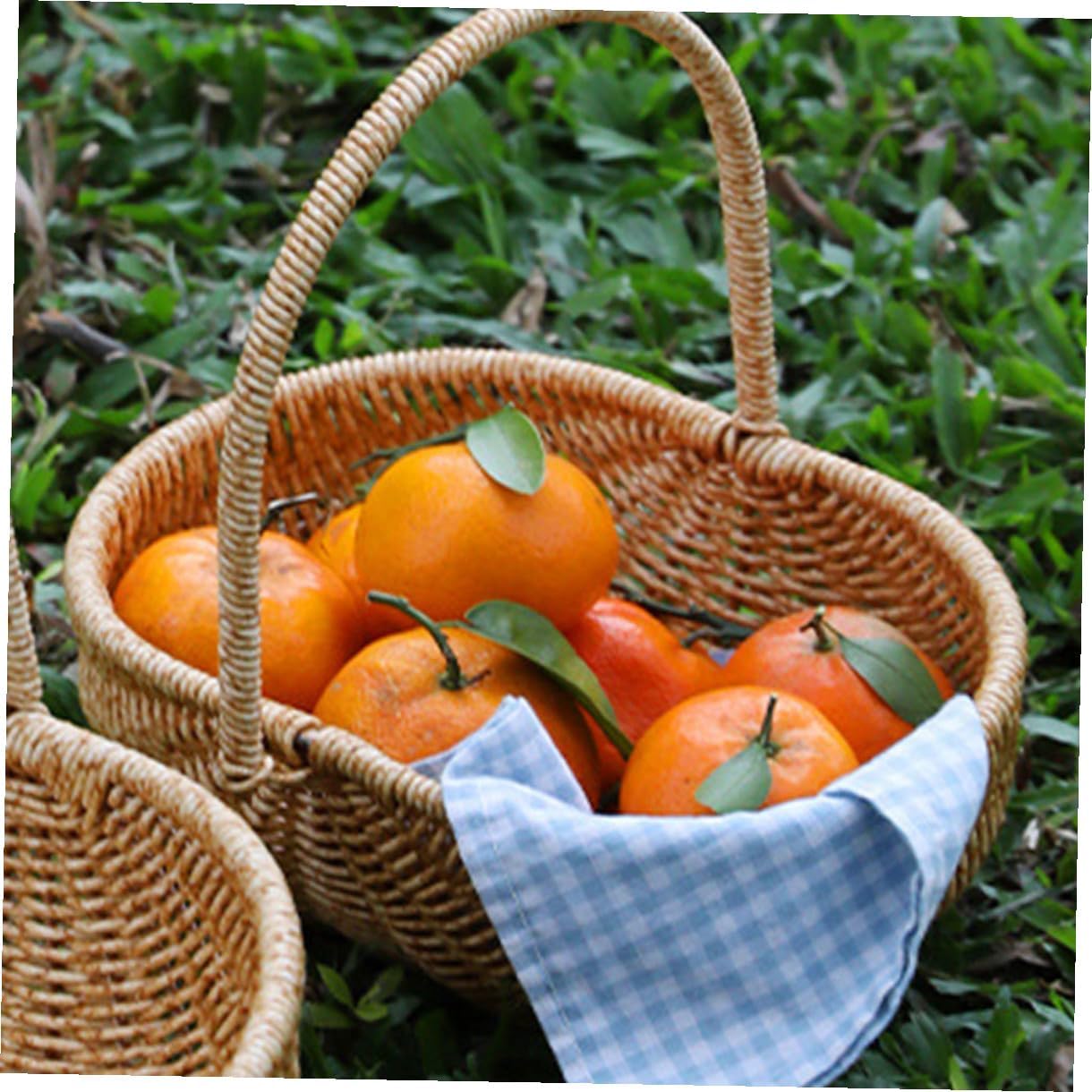 Rustic Hand-Woven Picnic Basket Large Watermelon Pattern Outdoor Fruit Basket for Camping and Market Use
