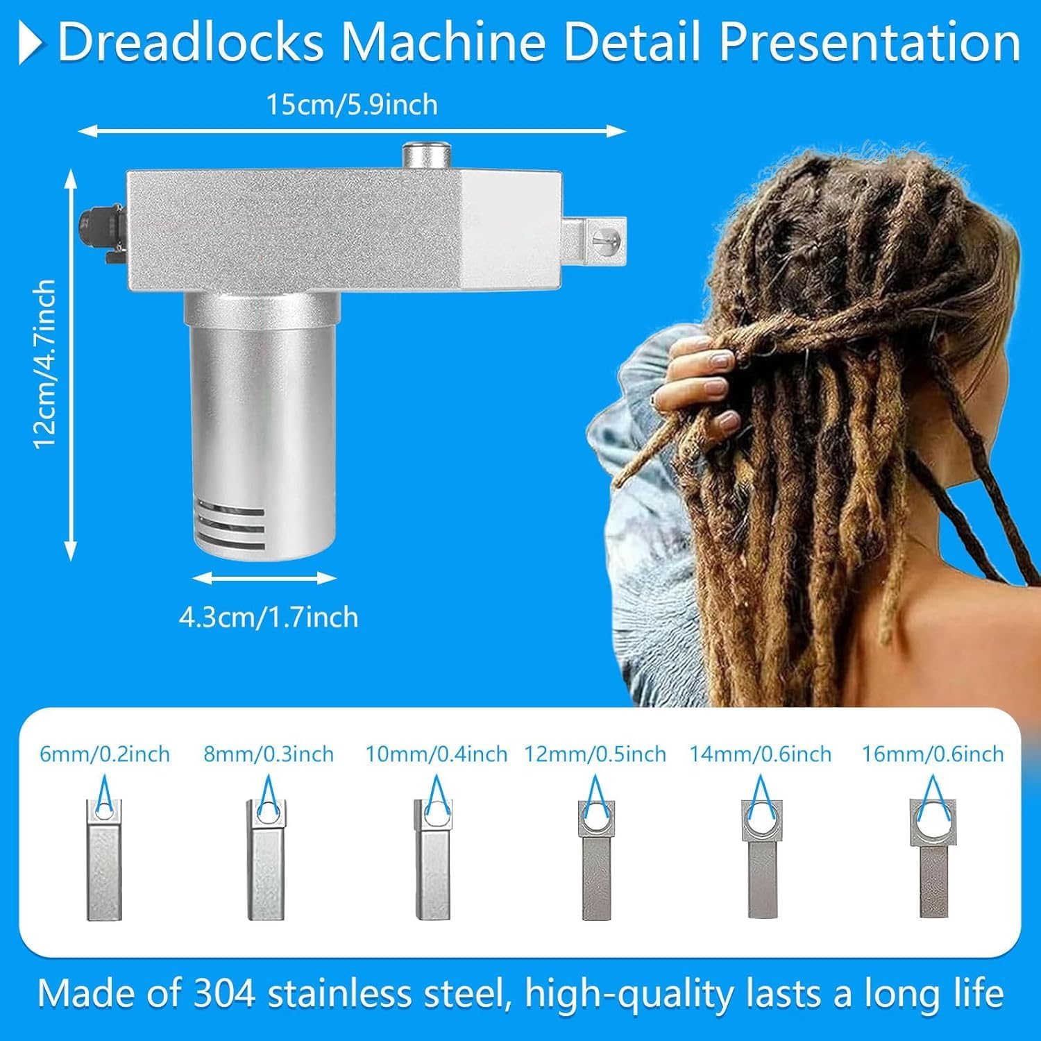 Dreadlock Making Machine, Automatic Hair Loc Maker Tool Set with Dual Crochet System, Power Adapter and Styling Accessories