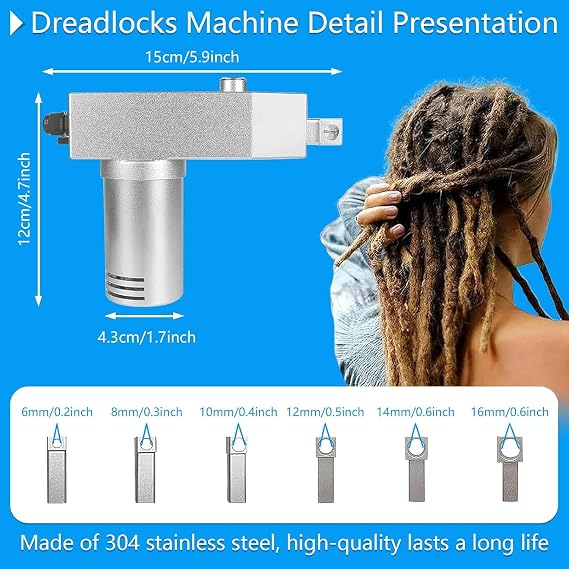 Professional Dreadlock Making Machine, Automatic Hair Loc Maker Tool Set with Dual Hook System, Replacement Holes, Power Adapter and Styling Accessories, Silver