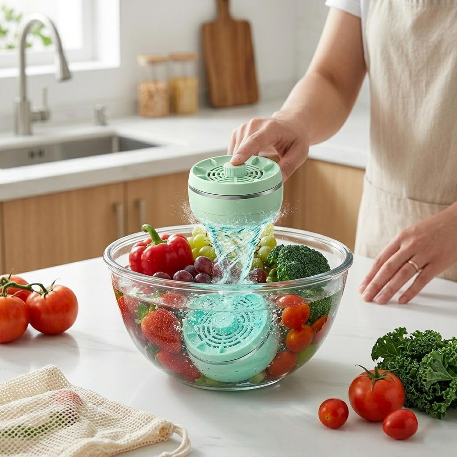 Fruit and Vegetable Washing Machine, Portable USB Wireless Food Purifier Cleaner, 3-Minute Deep Clean for Fruits, Vegetables, Rice, Meat, Seafood, Household Produce Purification Device (Green)