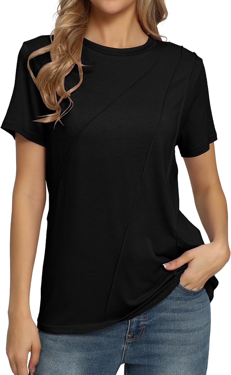 JOELLYUS Womens Summer Tops Casual Short Sleeve Shirts Crewneck Cute Trendy Tunic Blouses Beach Vacation Outfits - Image 4