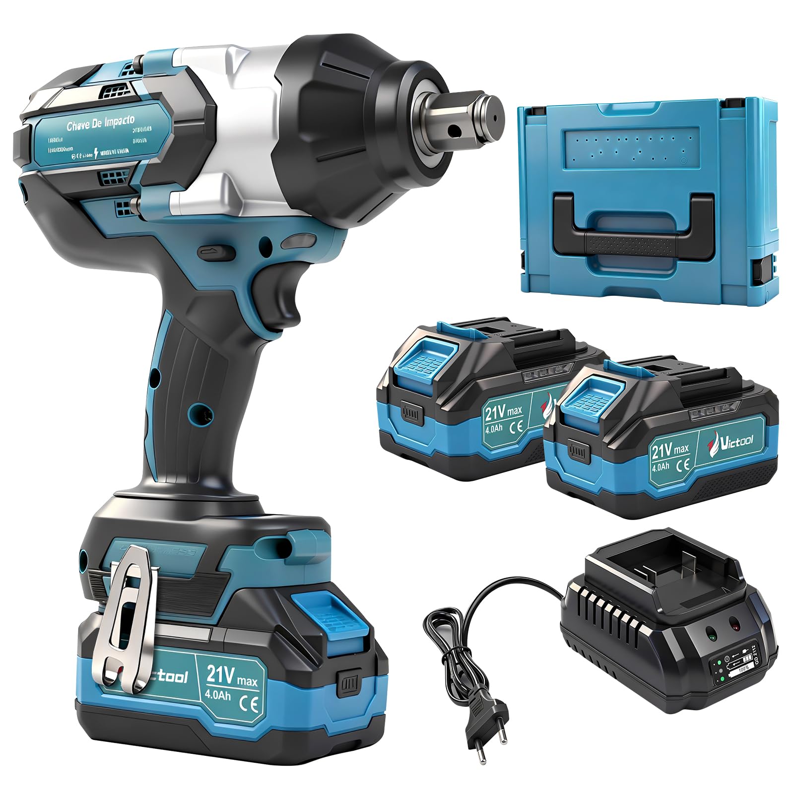 Avvitatore a percussione a batteria da 3/4", avvitatore elettrico senza spazzole, con due batterie da 4000 mAh