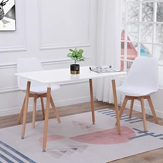 Juego de comedor con 2 sillas, juego de mesa de cocina rectangular de 110 cm y 2 sillas de comedor para salón, cocina, oficina (mesa blanca+2 sillas blancas)