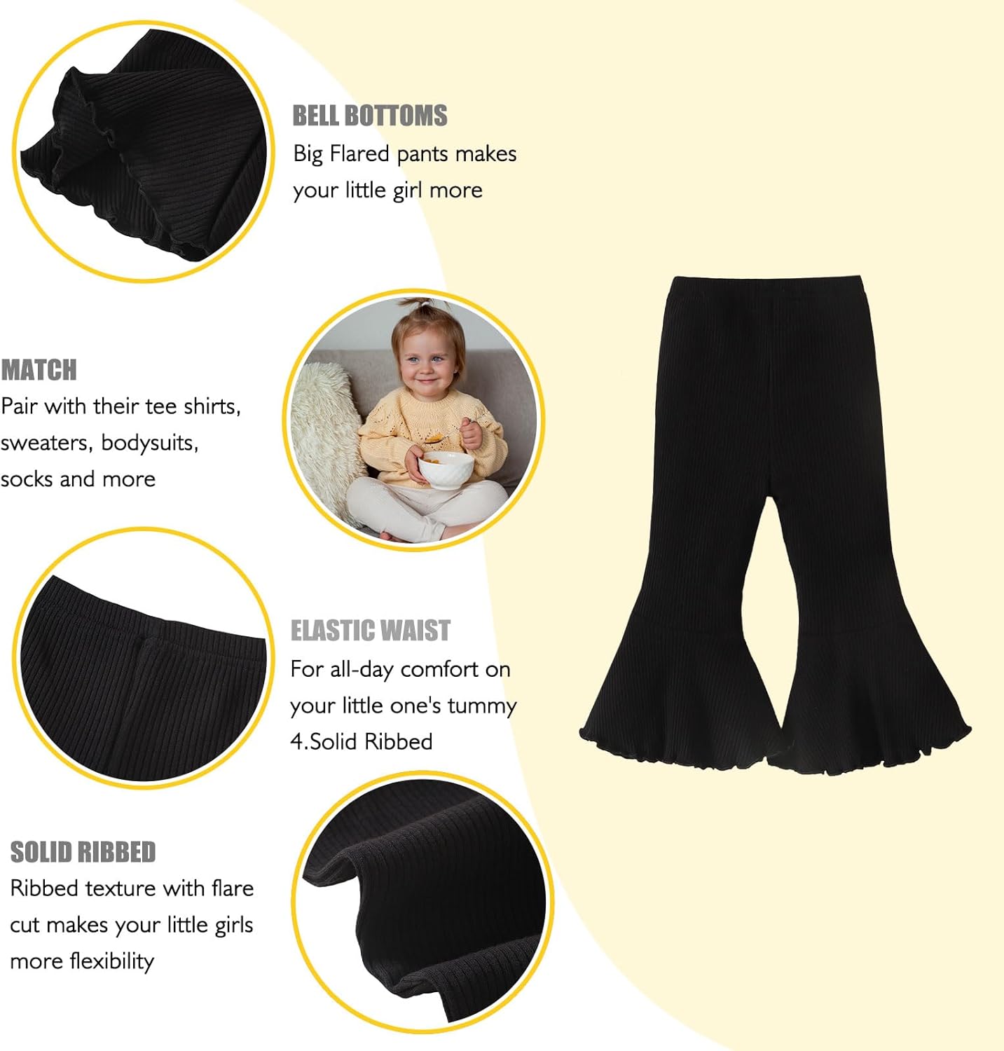 SOBOWO Baby Girl Flare Pants 3 Pack Toddler Solid Ribbed Ruffle Bell Bottoms Pants Trousers Fall Outfits - Image 2