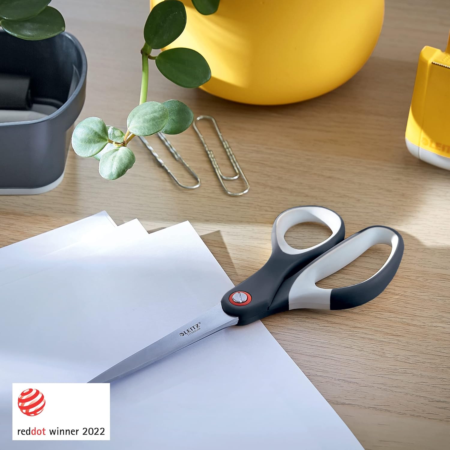 Leitz Ambidextrous Office Scissors, Premium Titanium Coated Stainless Steel, Ultra Sharp, Precision Cutting, Ergonomic Soft Handle Grip, Home/Office Use, Cosy Range, Velvet Grey, 53320089