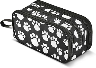 White Black Paws Print Pencil Case Large Capacity Pencil Pouch Box Kids Adults Pen Organizer Bag for Boys Girls Women Men School Office Supplies