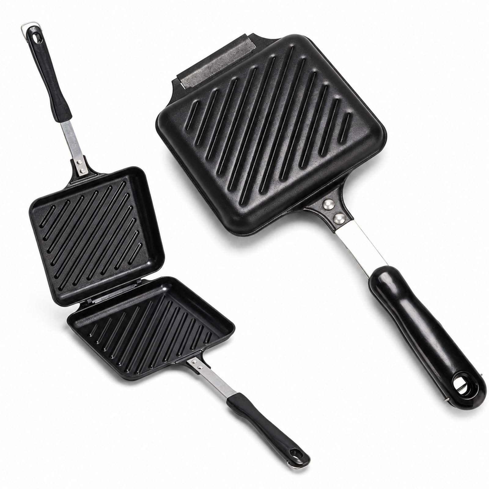 Refein Camping Toastie Maker for Gas Stove, Double Sided Frying Pan Sandwich Toaster with Heat-Resistant Handle Non-Stick Stovetop Sandwich Maker for Outdoor Breakfast Cooking