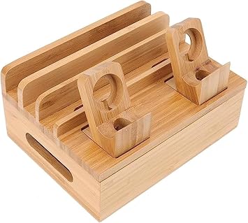 Charging Station, Bamboo Charging, 5 Devices Simultaneously, Smartphone Charging Stand, Tabletop, Smartphone Stand, Storage Stand, Neatly Stores Multiple Usb Mobile Devices, Smartphone