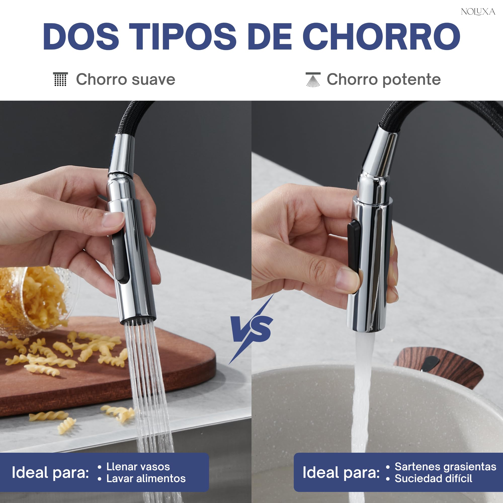 IMEX - Grifo Cocina Extraíble | Grifo Monomando Fregadero con Difusor | Griferia Cocina con Ducha Flexible 360º | Grifería en Latón | Serie Berna | Color Cromado