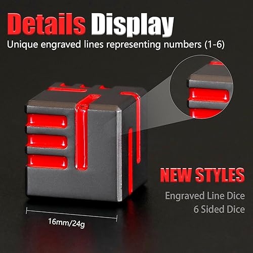 Miniatura 3 de Dados de Metal D6, Juego de Dados de 16mm de 6 Caras, ZHOORQI Juego de 6 PiezasSet con Nuevo Concepto de Líneas Brillantes con Tema Tecnológico para