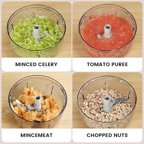 Miniatura 3 de Procesador manual de alimentos y picador de verduras, color gris, 2.3 tazas, mini picador de cocina para cebolla, ajo, verduras con 3 cuchillas de