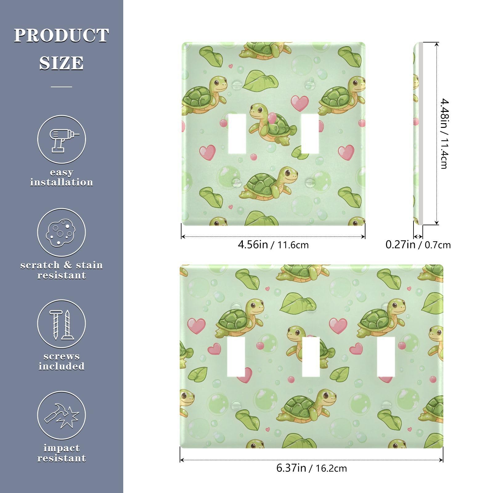 Light Switch Cover Cute Turtles Love Wall Plates for Electrical Outlets 3 Gang 202b8046