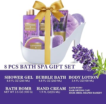SPA LUXETIQUE Bath Gift Sets for Women, Mothers Day Gifts, 8PCS Lavender Luxury Spa Gifts Set, Bath Spa Gift Basket with Bubble Bath, Shower Gel, Pamper Gifts for Women, Birthday Gifts for Her, Mum