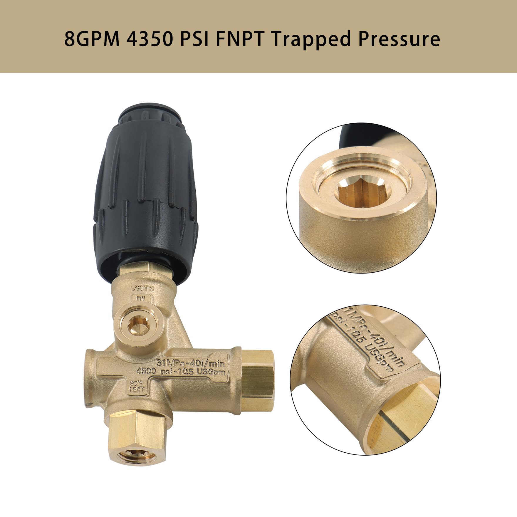 waltyotur 4 válvulas de descarga de presión atrapadas VRT3-310 8GPM 4350 PSI 3/8 pulgadas FNPT de repuesto para uso con muchas lavadoras a presión