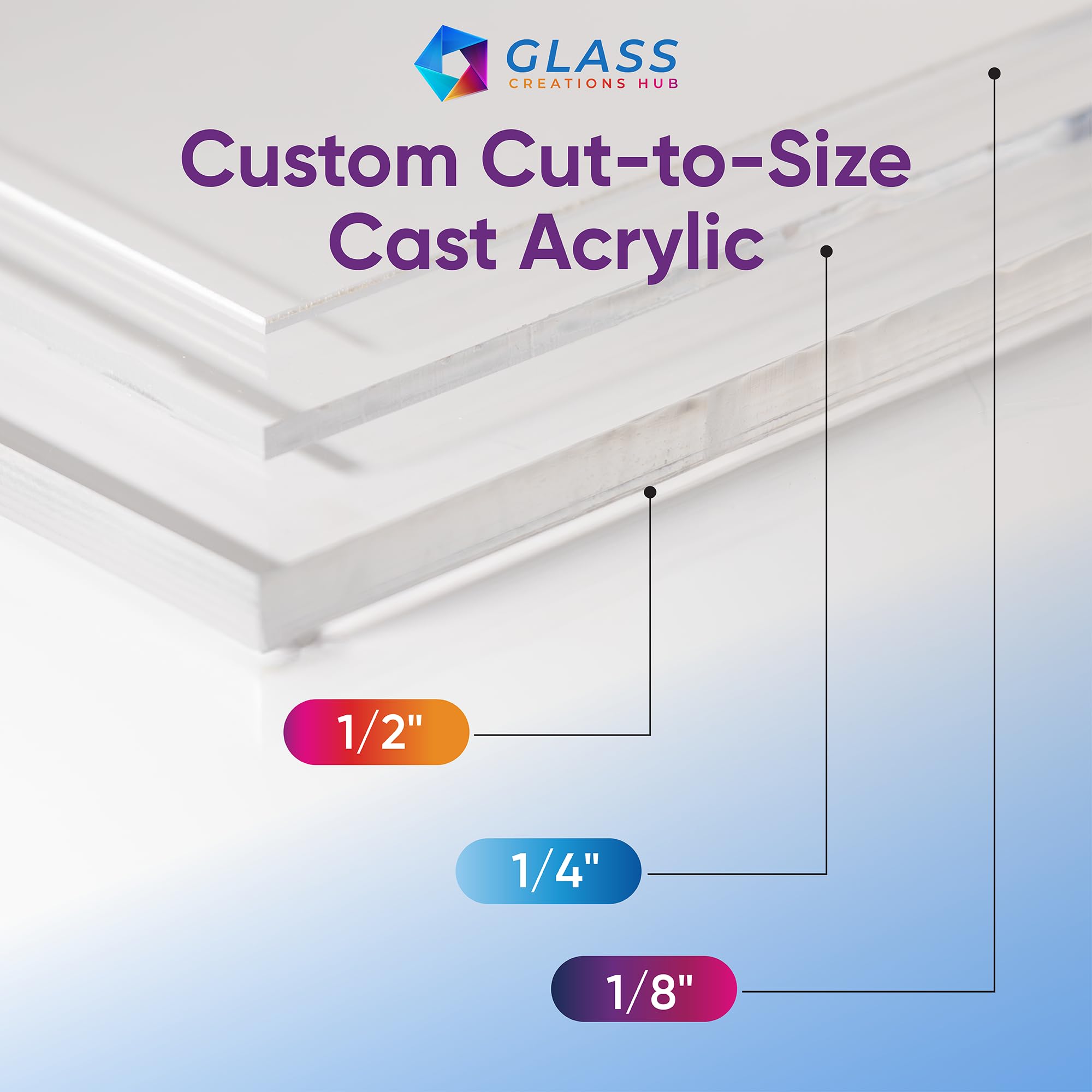 Custom Cut to Size Clear Plexiglass Sheets - Cast Acrylic, 1/8, 1/4, 1/2 Thick | Shatterproof, UV-Resistant Panels for Replacement Glass, Displays & DIY | USA Made