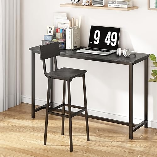 Miniatura 8 de GILLAS Juego de 2 taburetes de bar, sillas de bar altas con respaldo y reposapiés, altura de mostrador de estilo industrial, color negro Negro