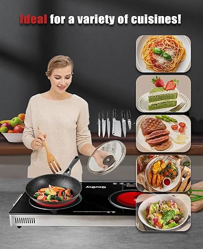 Miniatura 8 de Portable Infrared 2 Burner 3500 Electri Burner with 2 Hours Timer-Electric Hot Plate Touch Control Panel Adjustable Heating Power Glass Plate