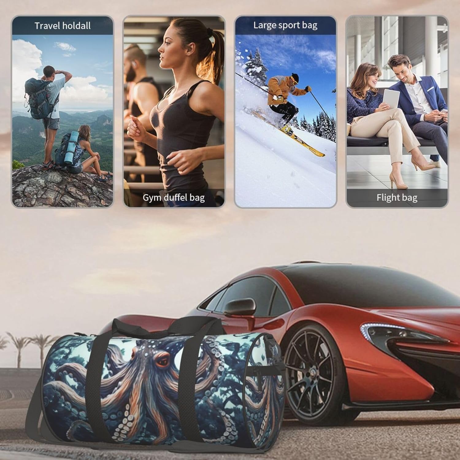 Sports Gym Bag for Women Men Travel Duffel Bag Tote Weekender Bag Carry on Overnight Bag for Travel Swimming Fitness Workout Sports Cool Octopus Duffle Bag