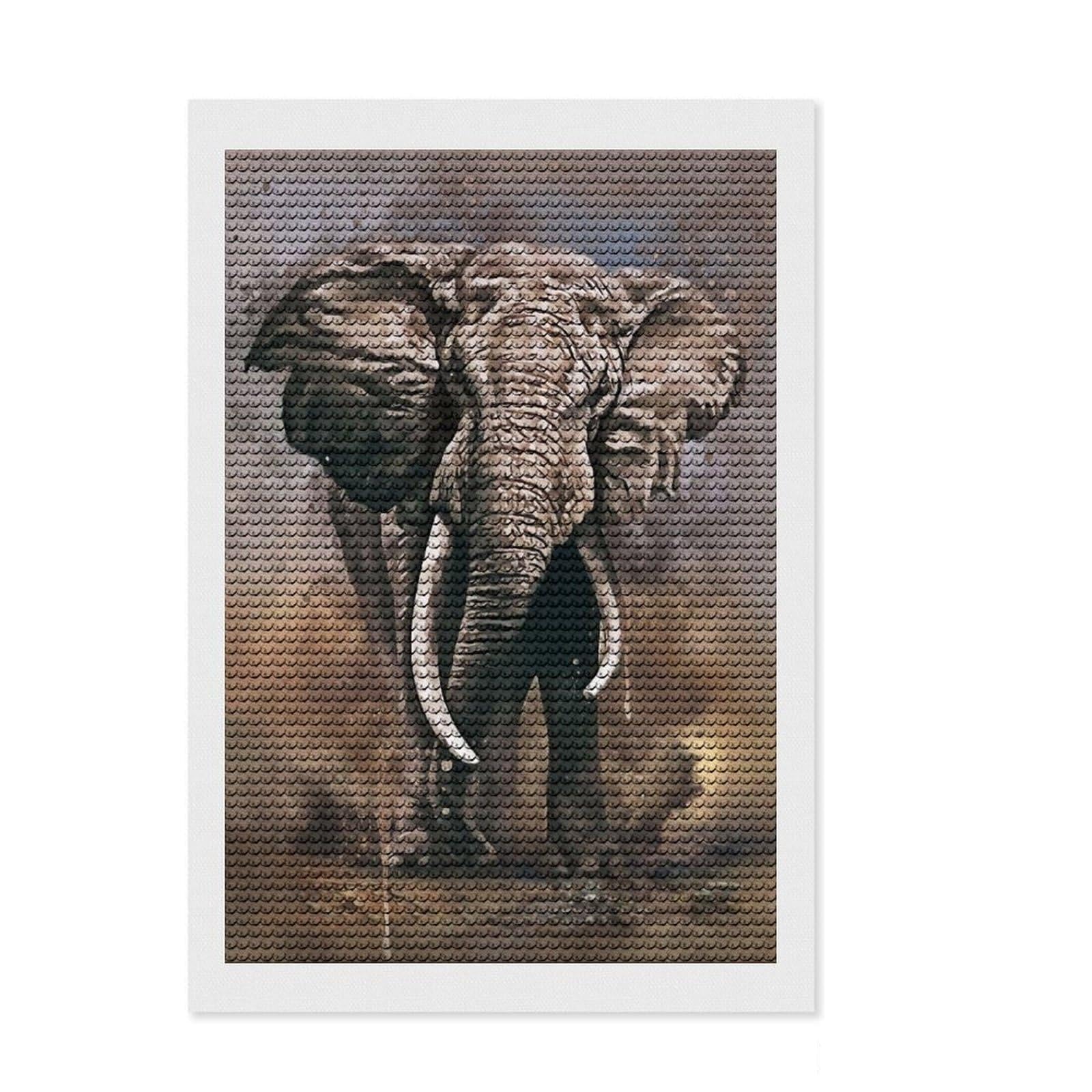 Junmoney Elephants Watercolor Diamond Painting Kit 8"x12", Winter Craft, Creative Hobby, Handmade Wall Decor, Home Wall Art, Cute Room Decor