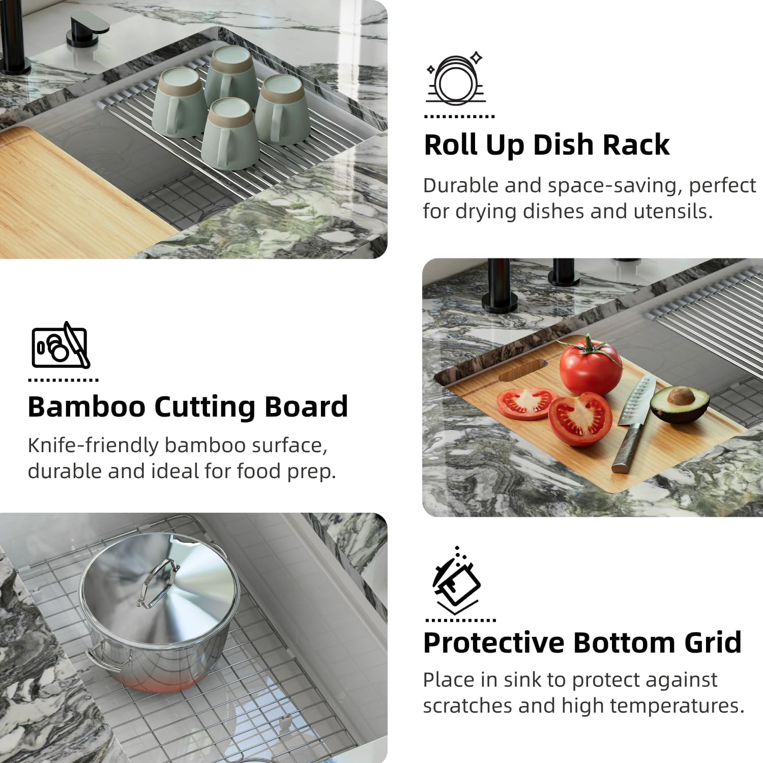 30"W x 19"D White Kitchen Sink with Offset Drain Opening, Los Flexi 30 Inch Fireclay Undermount Workstation Sink Single Bowl, Durable Dual Mount Sinks, Cutting Board, Grid, Strainer Included
