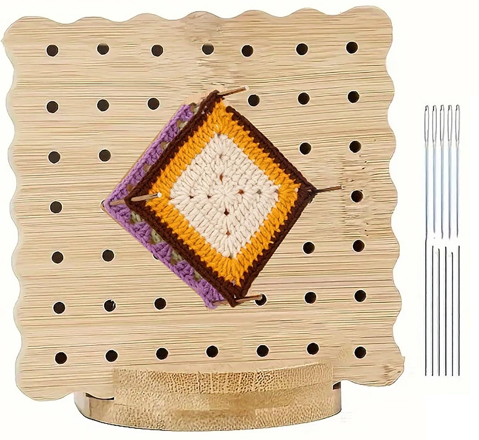 木製ブロッキングボード 10cm*10cm ステンレス鋼の棒10本付き 編み物用ブロッキングボード かぎ針編みボード 裁縫編み用 初心者向け