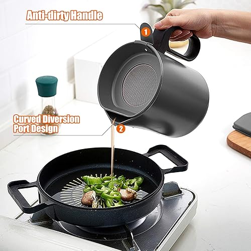 Miniatura 4 de Ahorro de grasa de tocino con colador, contenedor de grasa de cocina de 1.7 L, separador de grasa para cocinar aceite grande de tocino para goteo de