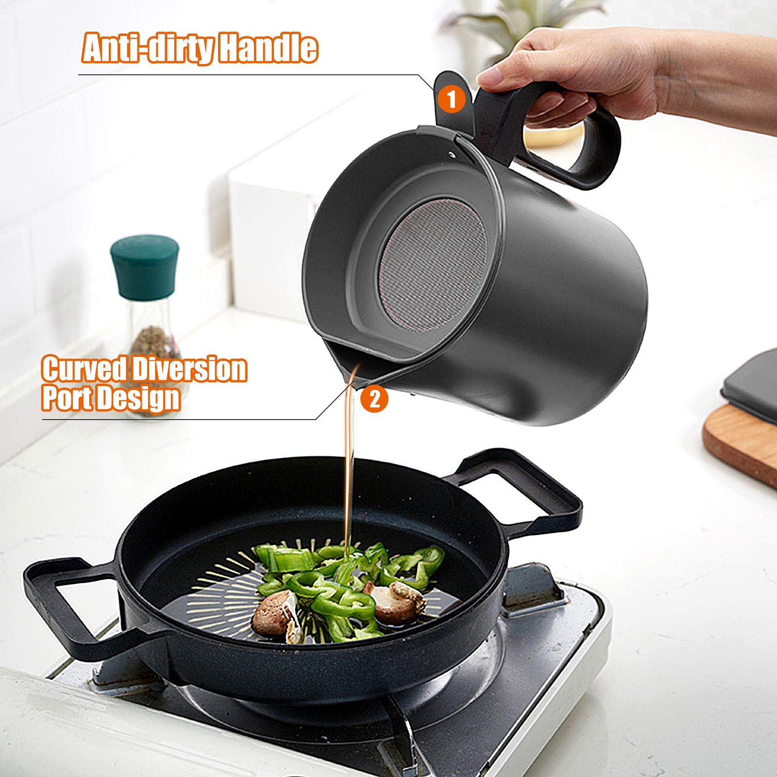 Passoire à Bacon Et Filtre à Huile En Acier Inoxydable 304 - Capacité 2 L, Avec Panier Et Couvercle - Parfait Pour Filtrer Et Conserver L'huile De Friture