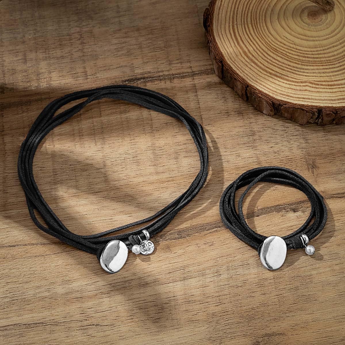 Boho Necklace Bracelet for Women Bohemian Western Bangles Choker Leather Accessories Jewelry Set - Image 2