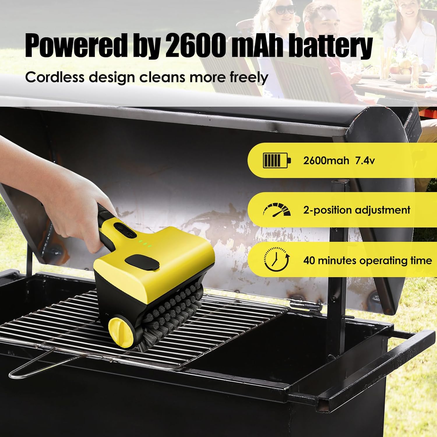 Electric Grill Clean Brush with Liquid Box, Cordless Rechargeable Barbecue Grill Cleaner, 2-Speed, 360° Rotating Cleaning Brush with Replacement Bristles