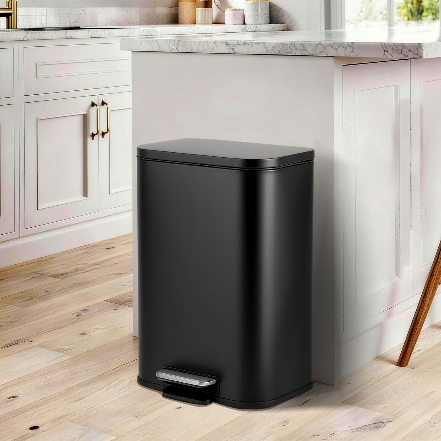 OUTLANE 5.3 Gal/20L Kitchen Trash Can, Stainless Steel Step Garbage Can with Soft-Close Lid & Removable Inner Bucket, Brushed Garbage Bin for Home, Office, Bathroom