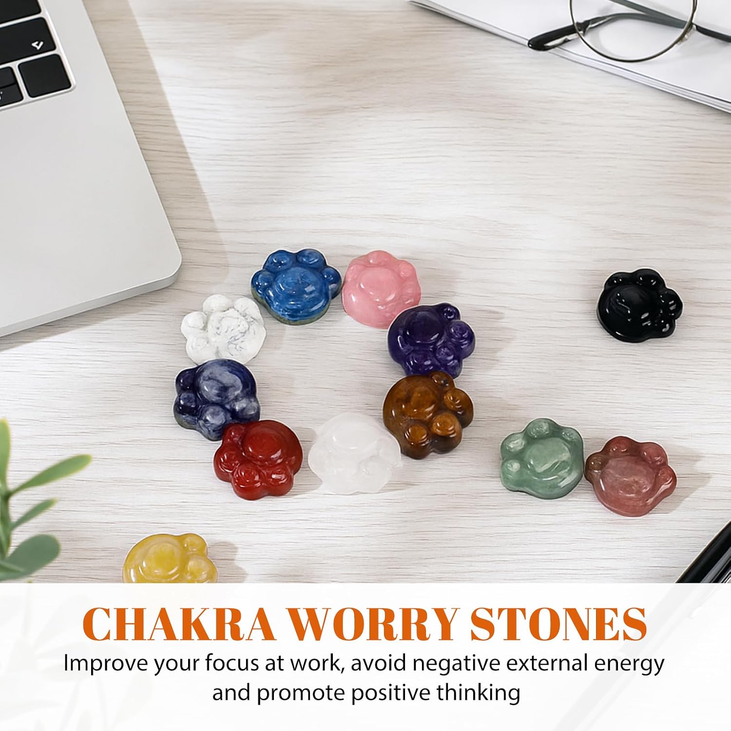 BBTO 12 Pieces Cat Paw Worry Stones for Anxiety Thumb Small Multicolor Pocket Palm Stone Obsidian Crystal Worry Stones for Anxiety Stress Relief