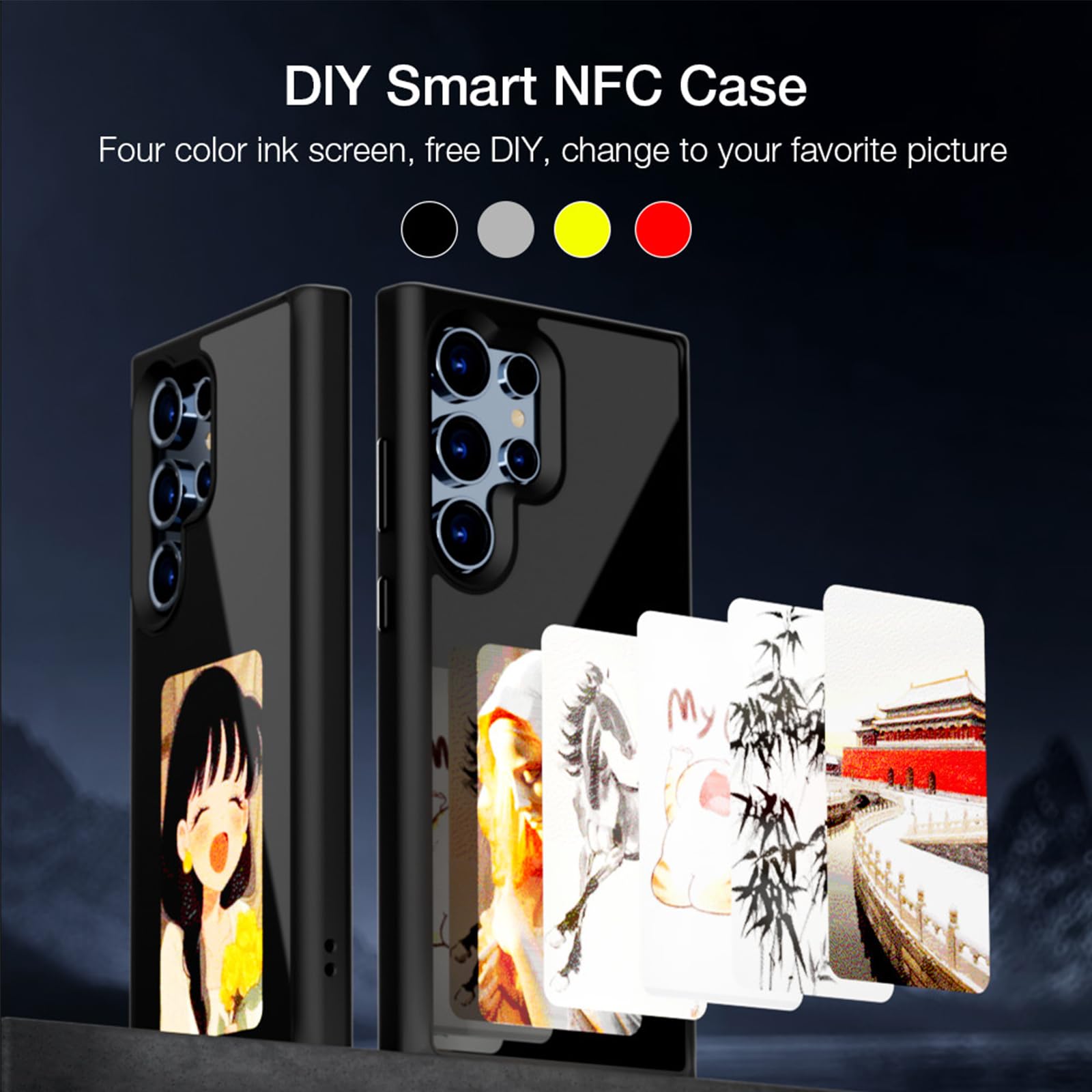 QSM E-Ink - Custodia per smartphone Samsung Galaxy S23 Ultra, custodia protettiva fai da te in TPU per visualizzare istantaneamente le foto sul retro dello schermo d'inchiostro da 3,7 pollici (rosa,