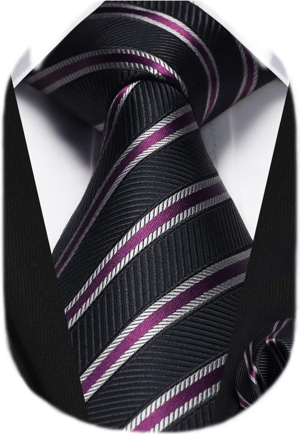HISDERN Striped Wedding Tie Handkerchief Men's Necktie & Pocket Square Set