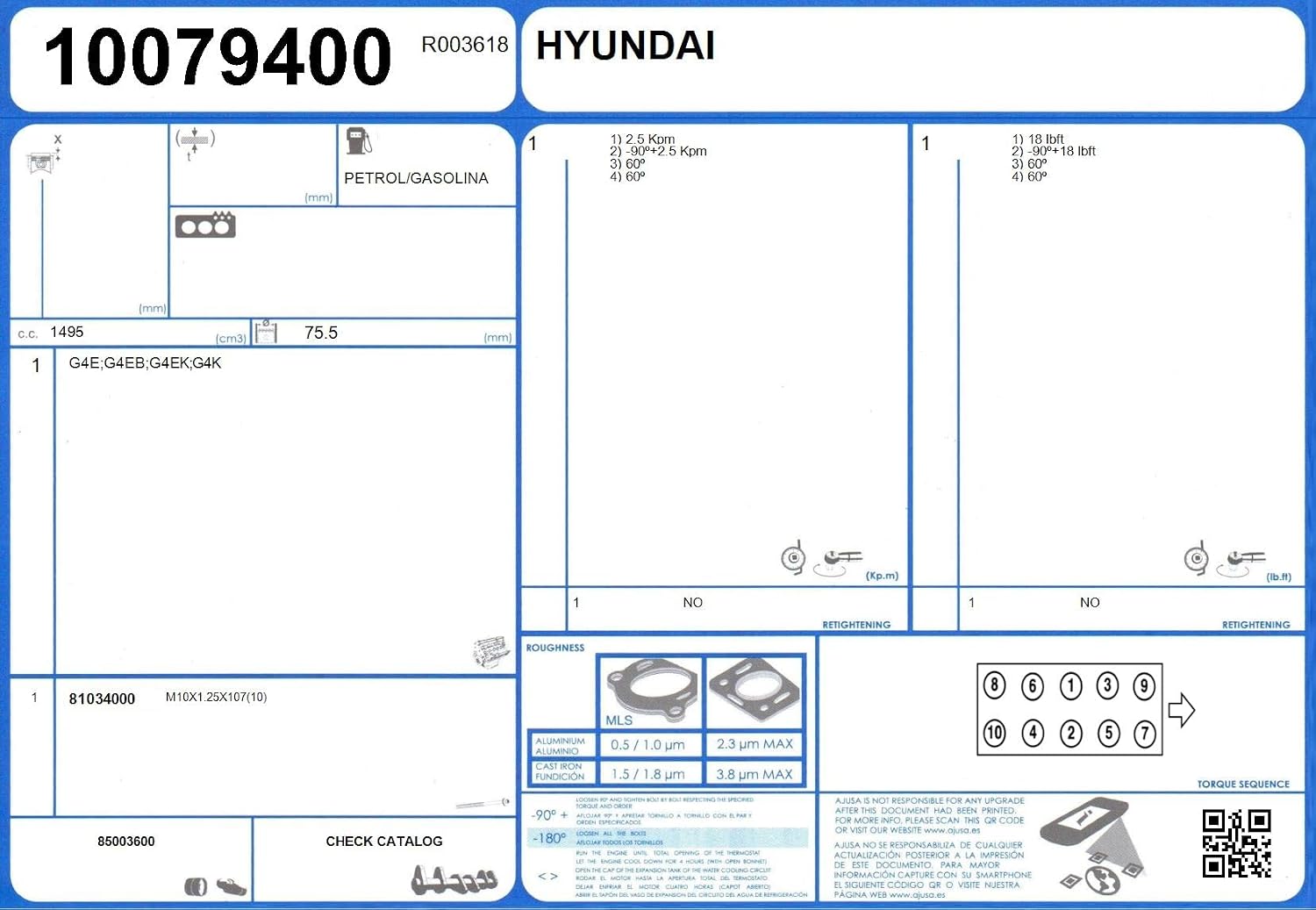 Ajusa Cylinder Head Gasket 10079400