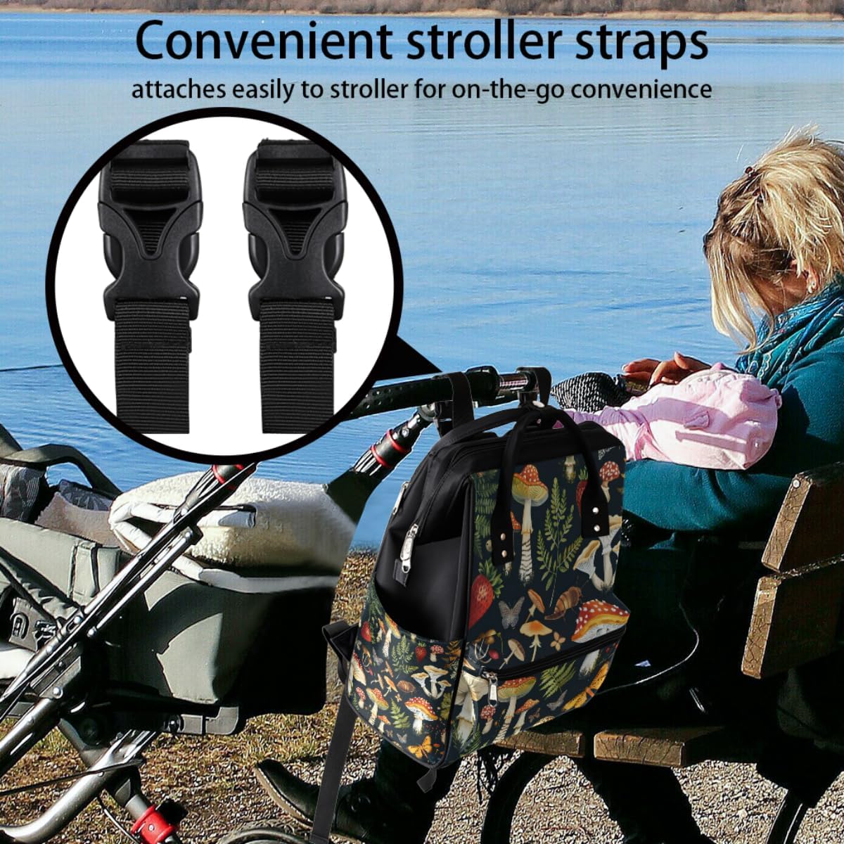 Mushroom Baby Diaper Bag Backpack Large Tote Diaper Bag for Mom Nappy Bag Baby Essentials Travel Tote with Stroller Straps