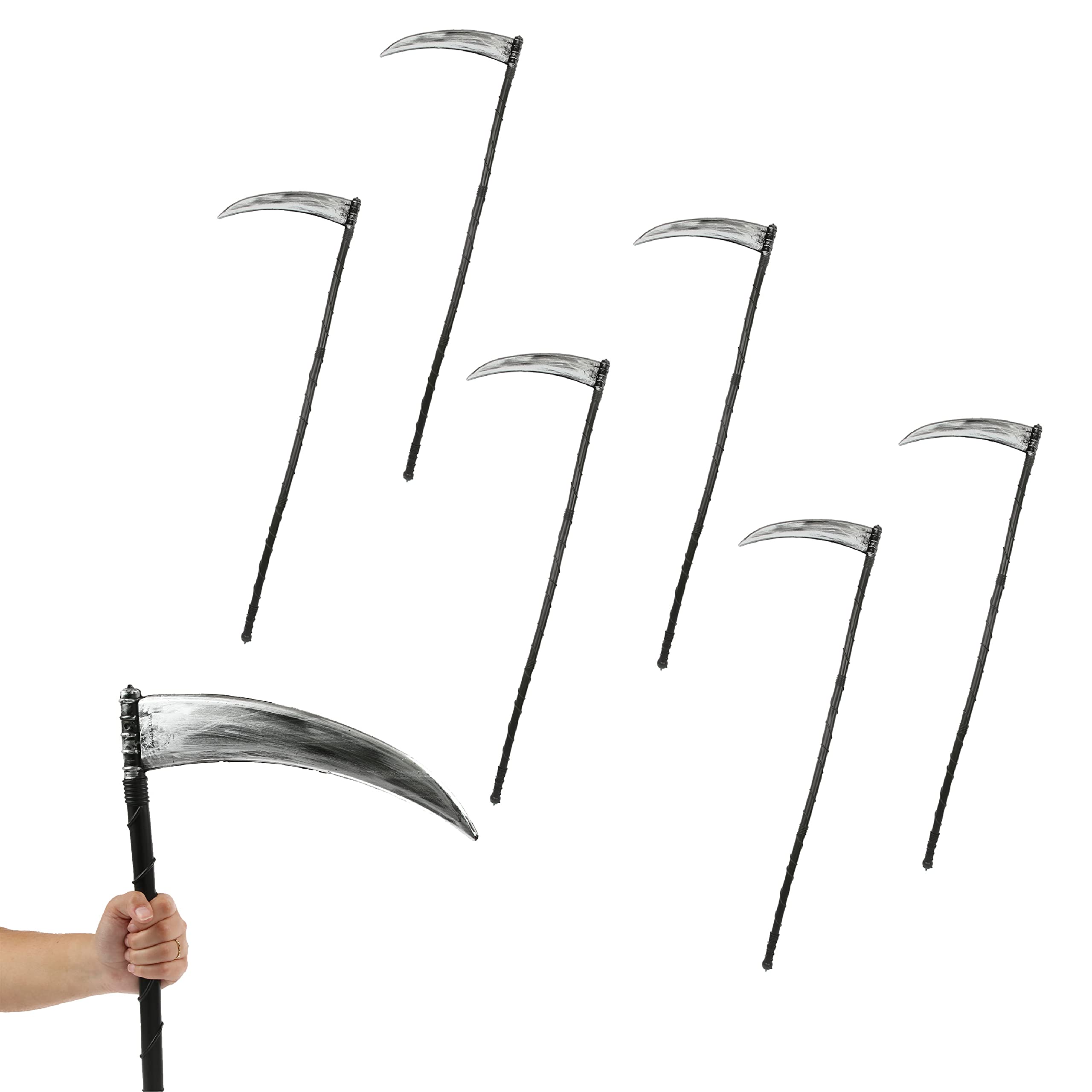 Halloween Scythe Fancy Dress - Pack of 6 - Deluxe Grim Reaper Costume Accessory - Adults 51"/130cm Scream Prop Halloween Fancy Dress Accessory โ image 1