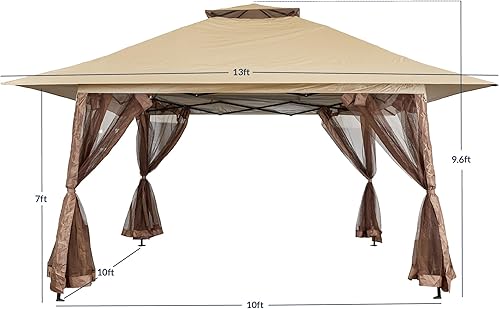 Miniatura 5 de BELLEZE Cenador desplegable de 13 x 13 pies, toldo desplegable de doble techo para exteriores con mosquitera, marco de acero estable y bolsa de