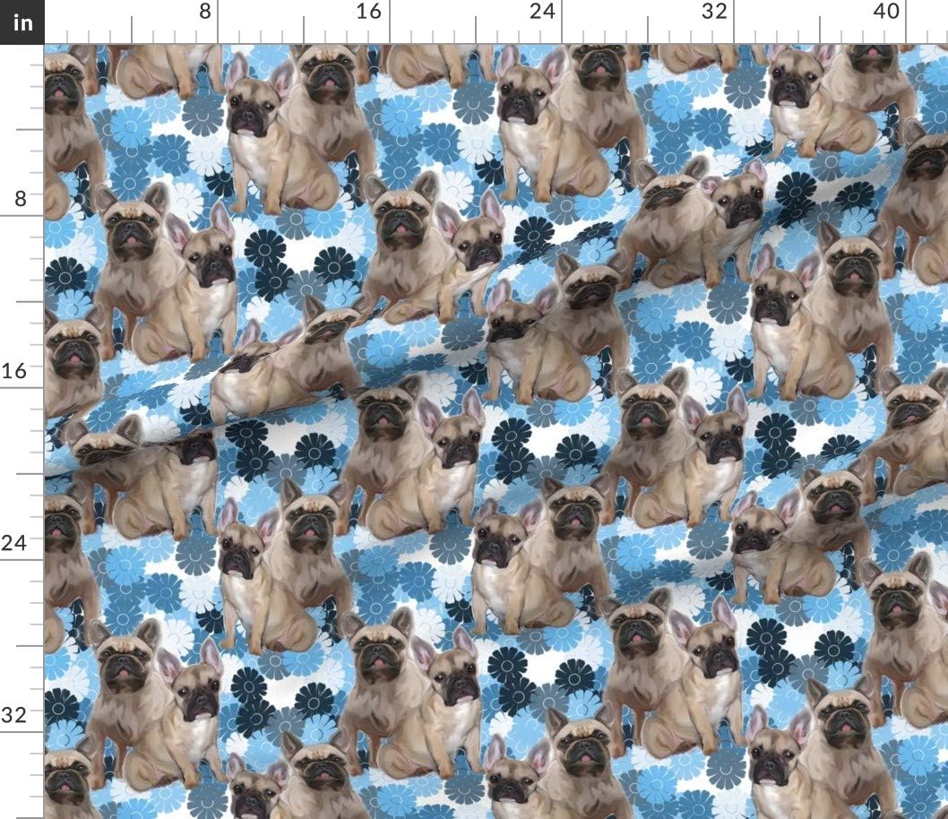 Spoonflower Fabric - French Bulldog Animals Dogs Puppies Pawprint Flowers Printed on Petal Signature Cotton Fabric by The Yard - Sewing Quilting Apparel Crafts Decor
