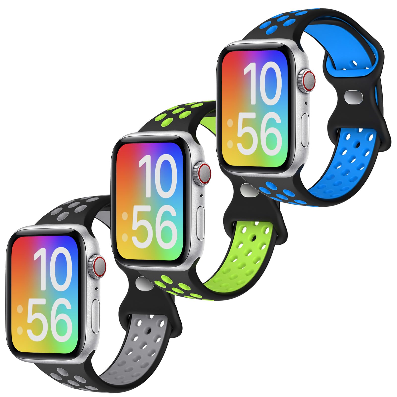 3 Pack Soft Silicone Bands Compatible with Kids Apple Watch Band SE3/SE2/SE & Series 11/10/9/8/7/6/5/4/3/2/1, Breathable Sport Strap for Kids Boys
