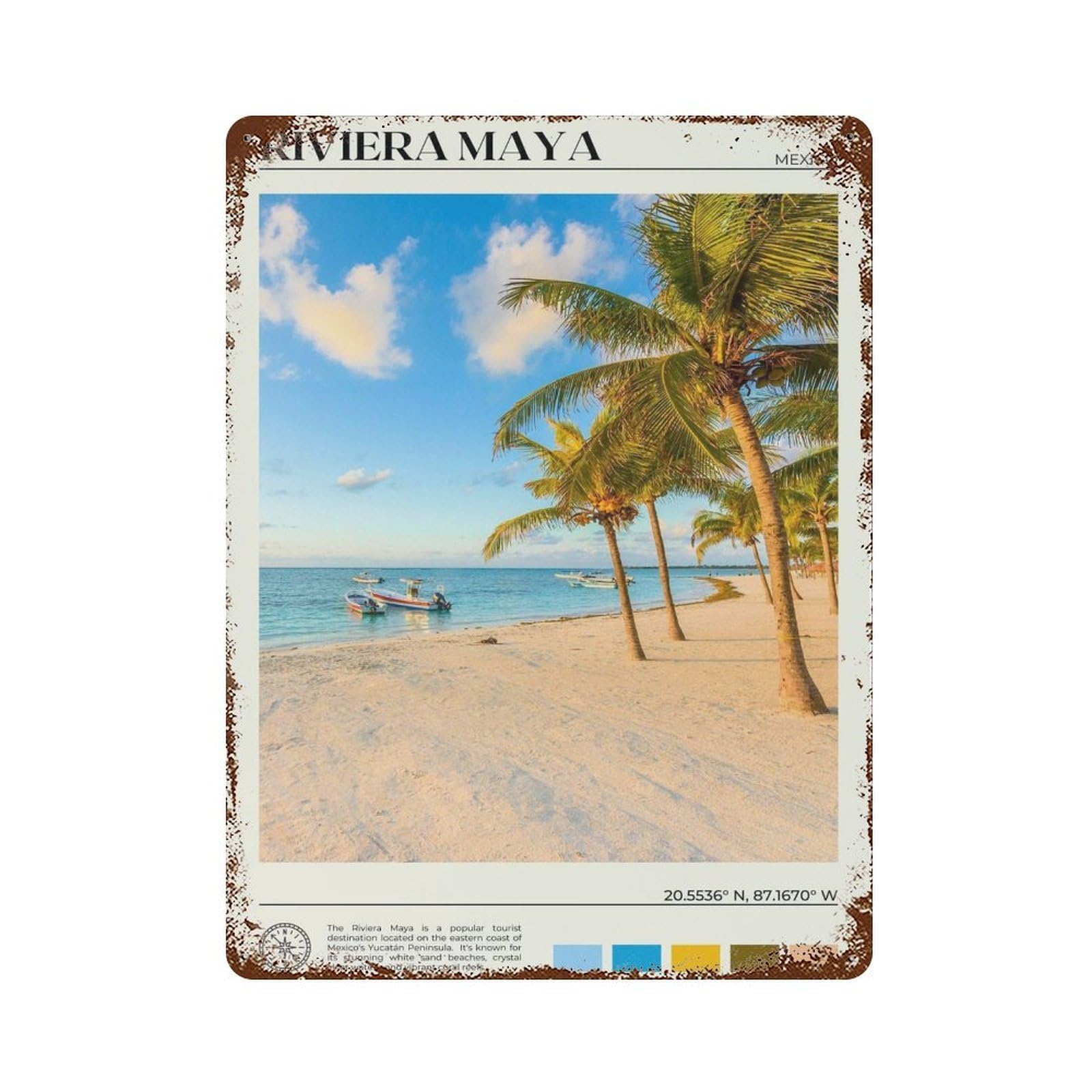 xiaoxiaoshen Real Photo Riviera Maya Decor Mexico Wall Decor Art Metal Tin Poster Modern Home Decor Art Home Bar Shop Decorations Vintage Sign 40x30cm