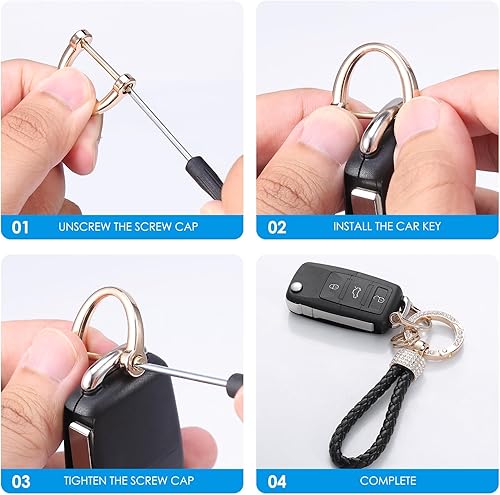 Miniatura 4 de AMIR Llavero de cuero de microfibra, llavero esponjoso, llavero para llaves de coche con 4 llaveros y 2 anillos en D antipérdida, #4-Llavero de