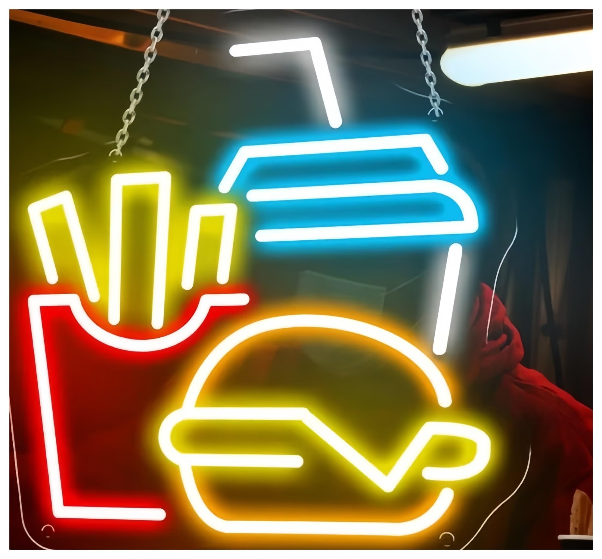 Sign Lamp Burger Fries Drinks Neon Sign Restaurant Home Decor Street Fast Food Coffee Shop Bar 40cm(B)