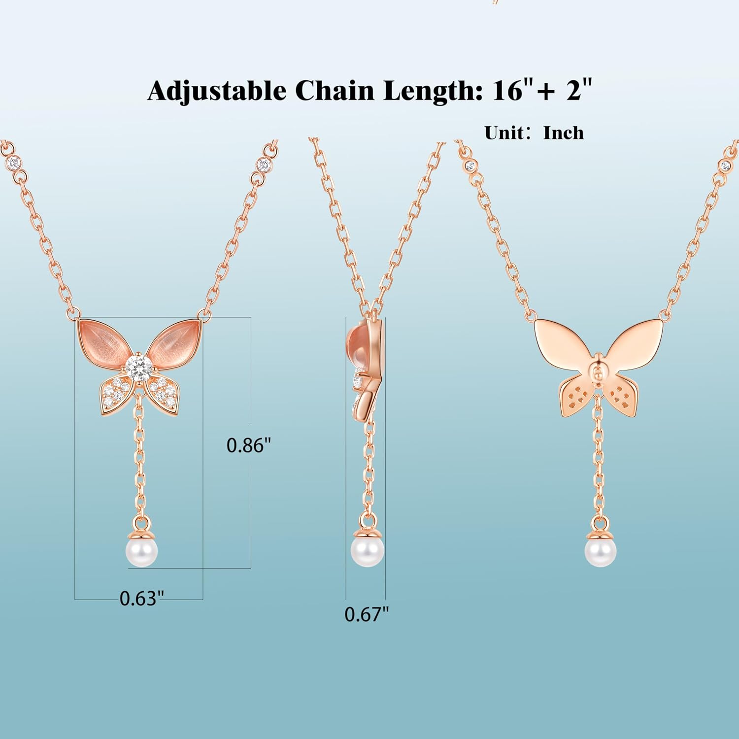 0.3 Carat LAB Grown Diamond Pink Crystal Pendent Necklace in Rose Gold Plated 925 Sterling Silver, Dainty Trendy Necklace Jewelry Gifts for Women