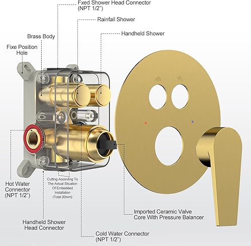 Miniatura 4 de SR SUN RISE Sistema de ducha, juego de grifo de ducha multifunción de 12 pulgadas, 6 ajustes de cabezal de ducha de mano de alta presión, válvula