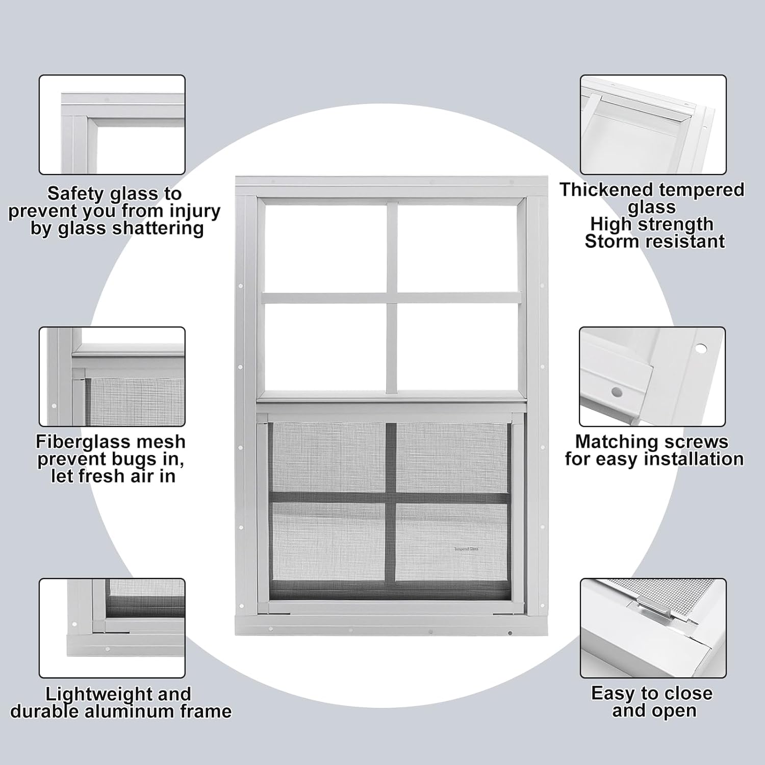 2 Pack Shed Window, 18" x 23" Flush Mount Window with Tempered Glass and Fiberglass Screen, Small Sliding Windows for Shed, Chicken Coop, Playhouse, Household, Garage, Barns, White