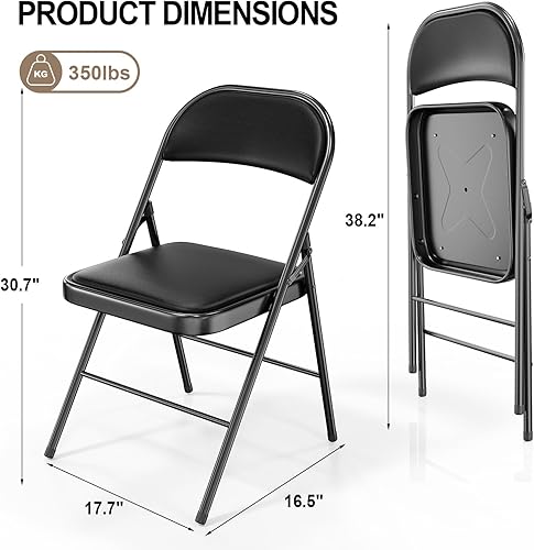 Miniatura 3 de VINGLI 1 paquete de sillas plegables con asientos acolchados, estructura metálica con asiento y respaldo de cuero sintético, capacidad de 350