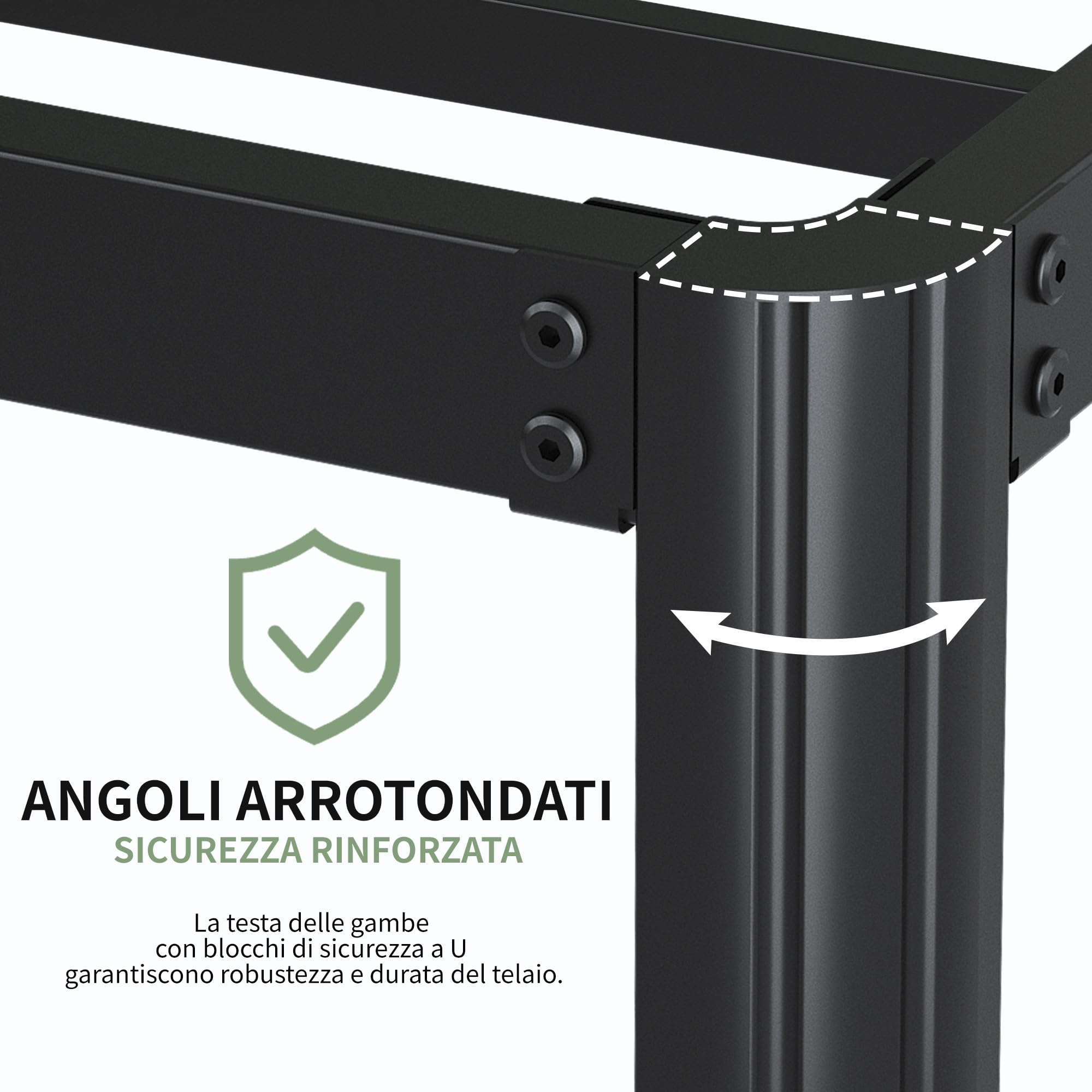 Lutown-Teen Struttura Letto Singolo 90x200 cm ad Angolo Curvo，Giroletto Singolo Alta 41 cm in ferro, Spazio di Archiviazione Extra, Montaggio Facile, Silenzioso, Nero