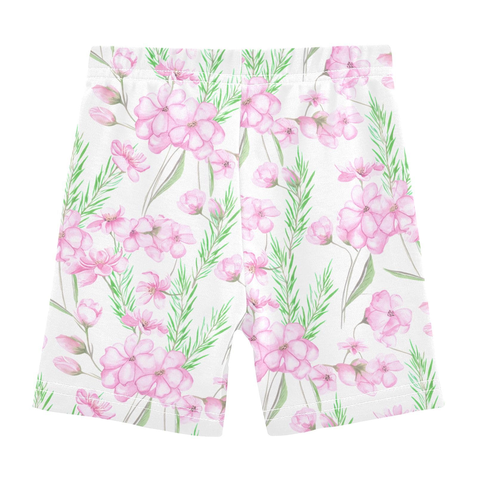 Cherry Blossom Pink White Girls Bike Shorts Toddler Soft Cotton Cartwheel Under Dress Dance Shorts
