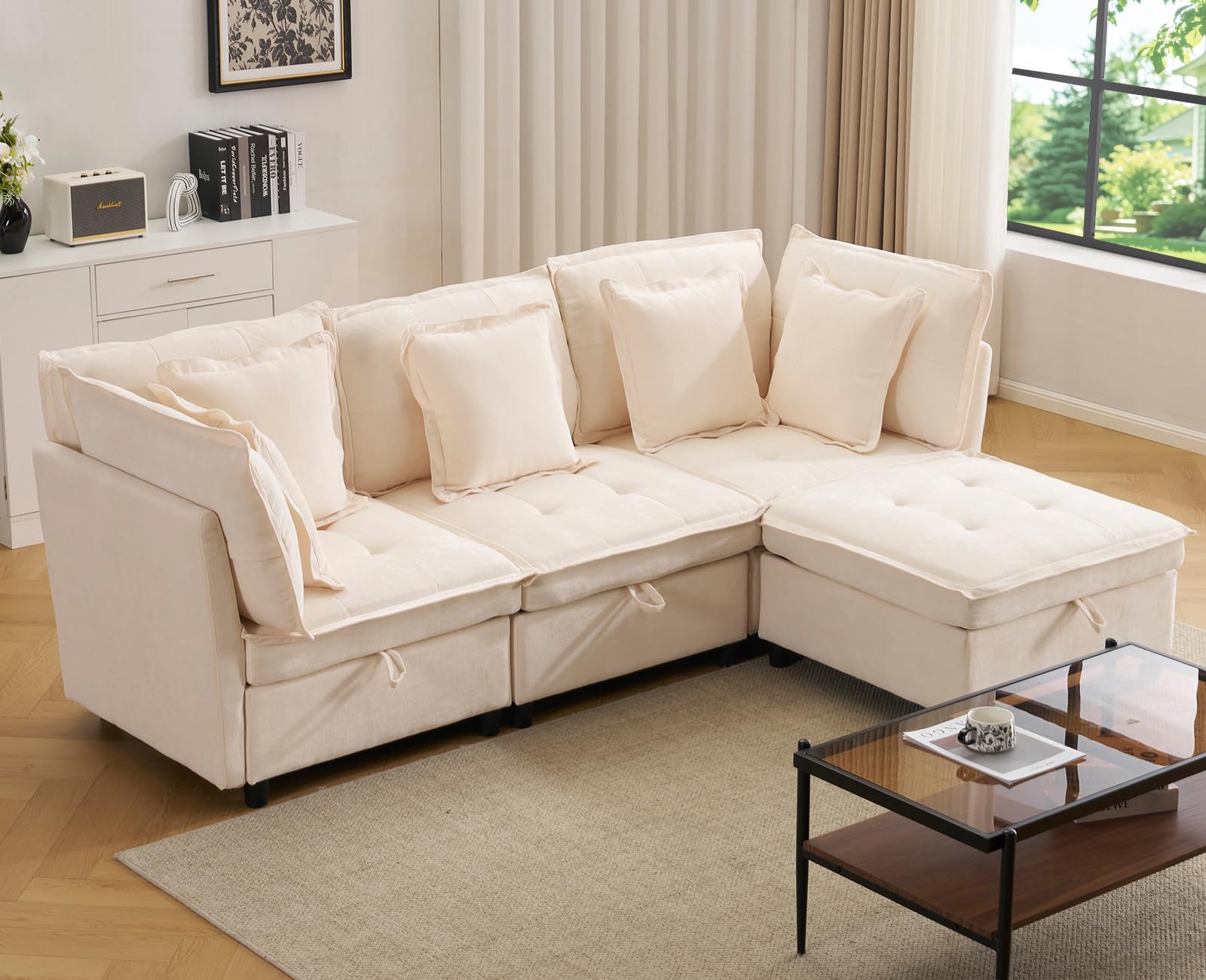 Modular Sectional Sofa 102 5 L-Shaped Cloud Couch with Storage 4-Seater Deep Seat Couch with Tufted Cushions Removable